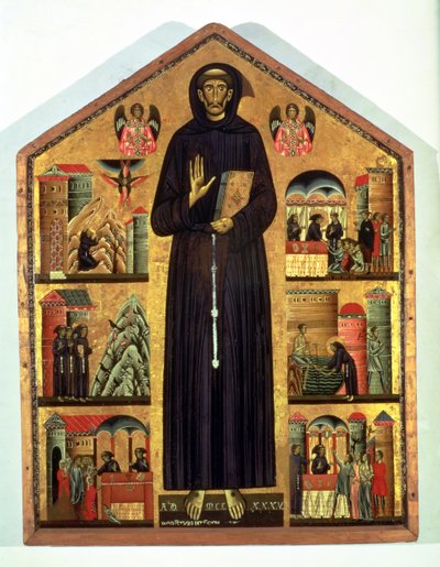 St. Franciscus van Assisi (ca. 1182-1226) met scènes uit zijn leven, 1235 (paneel) door Bonaventura Berlinghieri